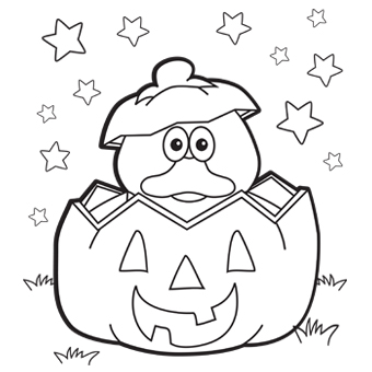 Online coloring book: Duck in a pumpkin coloring page